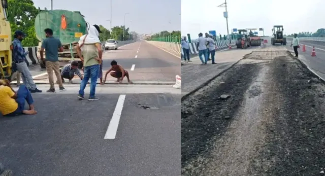 lucknow-kanpur-expressway-newly-opened-route-faces-another-setback-as-road-sinks-near-sarojini-nagar