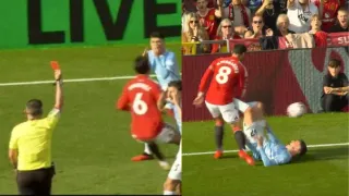 WATCH: Phil Foden Shown Straight Red After Nasty Tackle On Bruno In Manchester Derby