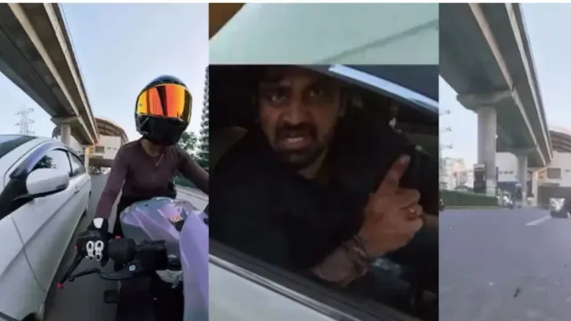 video-car-chases-and-rams-woman-biker-in-gurugram-after-she-warns-driver-to-keep-distance
