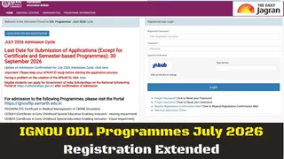 IGNOU ODL Programme July 2026 Admissions: Registration Deadline Extends Till September 30; Direct Link Here