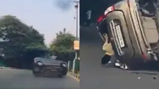 Speeding WagonR Overturns After Driver Loses Control In Overtaking Bid, Passenger Thrown Out Of Rear Window | VIDEO
