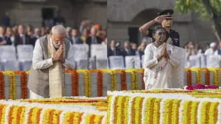pm-modi-president-murmu-other-dignitaries-pay-tributes-to-mahatma-gandhi-at-raj-ghat