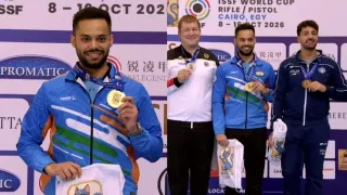 issf-world-cup-udhayveer-sidhu-stuns-olympic-medallists-to-clinch-10m-air-pistol-gold