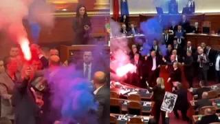 Flares, Smoke Bombs And Water Bottles: Chaos Erupts Inside Albania Parliament As MPs Clash During Proceedings
