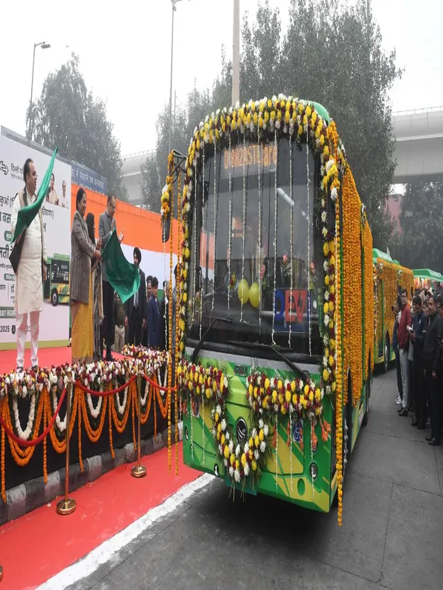delhi-cm-flags-off-100-new-electric-buses-launches-dhaula-kuan-dharuhera-inter-state-service-to-curb-pollution